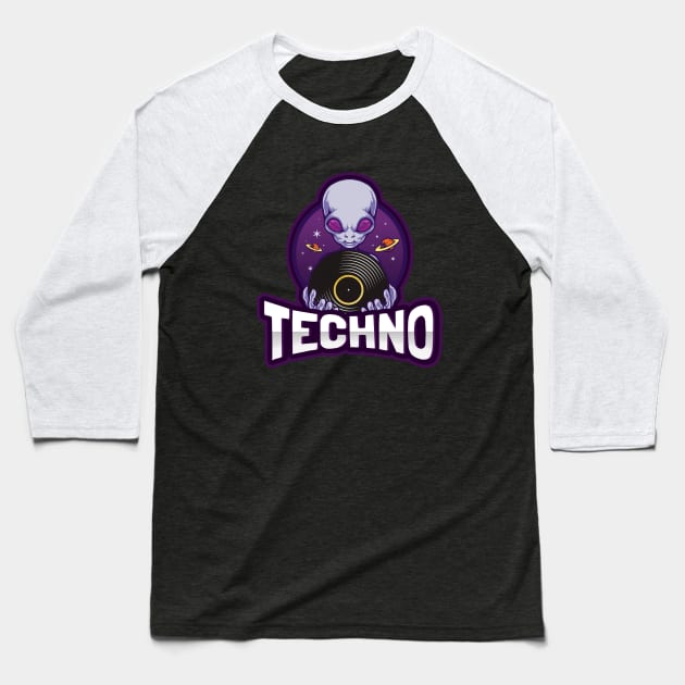 TECHNO - Alien Wax Baseball T-Shirt by DISCOTHREADZ 